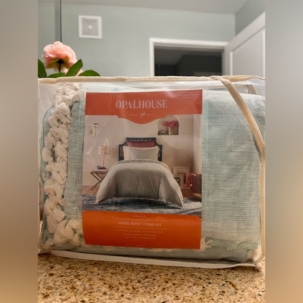 Opal House - Tassel Duvet Cover Set Light Blue - Twin/ XL Twin